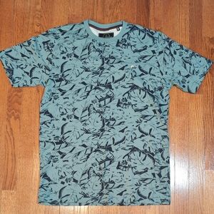 Knit Heritage Leaf Print Button Pocket Shirt Size XL Blue